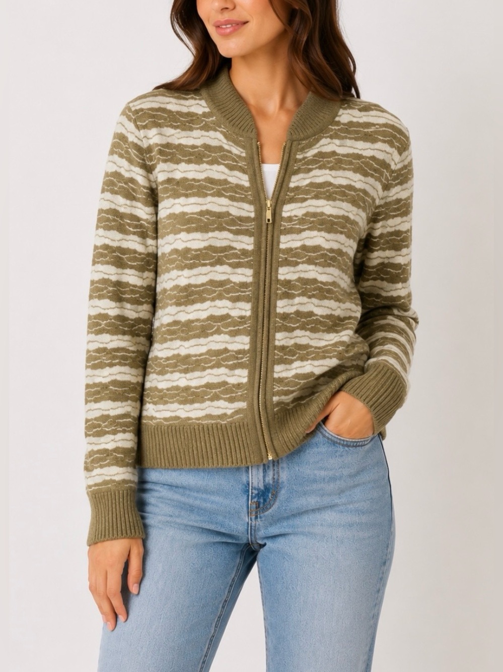 St.John Sport Cardigan Wool/ Cotton Blend Large